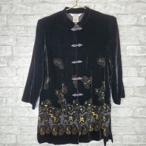 FROXX Vintage Velvet Shirt Silk Blend Embroidered  Whimsigoth Artsy S